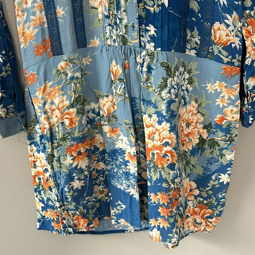 Anthropologie‎ Tiny Gaina Tunic Shift Floral Lace Trim Dress Sz XS